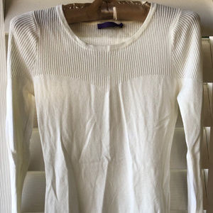 White Crewneck Sweater with Knitted Detailing